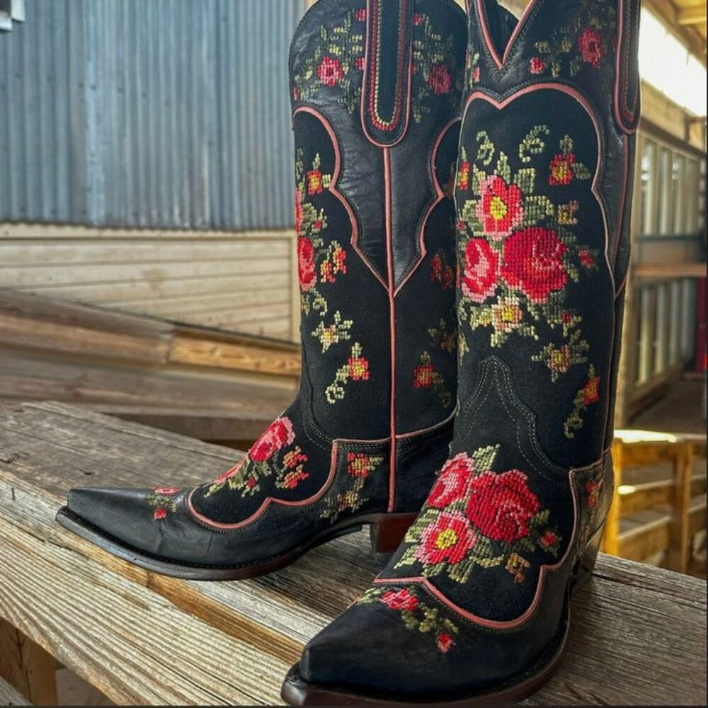 RARE New Old Gringo Bridgette Boots Cowboy Black Floral Leather Sz 8 RP $758